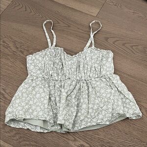 Hollister Sage Floral Ruffle-Trim Babydoll Cami Top